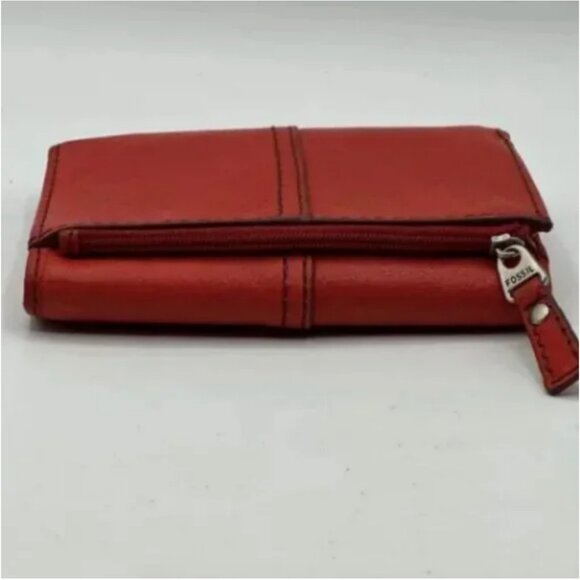 Fossil Vintage Leather Trifold Wallet Red Orange - Picture 4 of 9